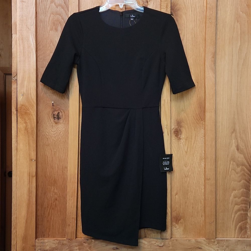 Lulus Westwood Half Sleeve Crewneck Sheath Knit Bodycon Mini Dress, Small, Black